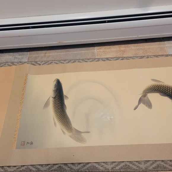 Vintage Japanese Koi Fish Wall Hanging Scroll Artist Unknown - Picture 5 of 9